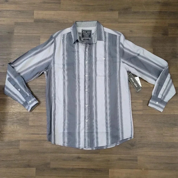 Modern Culture Button Shirt Gray Striped Long Sleeve Size Large NWT - Picture 1 of 8